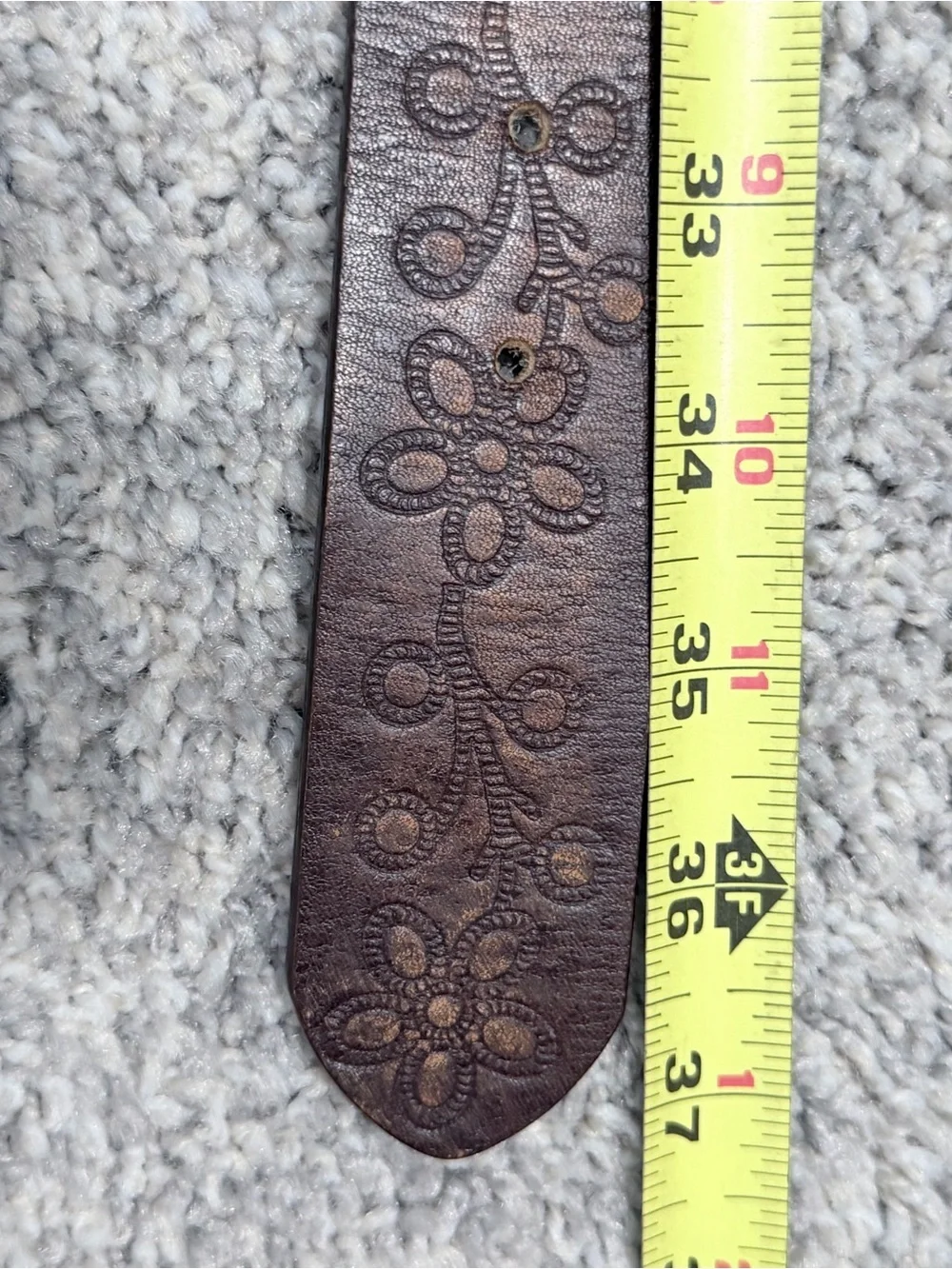 Vintage Fossil Brown Embroidered Leather Belt Boho Floral